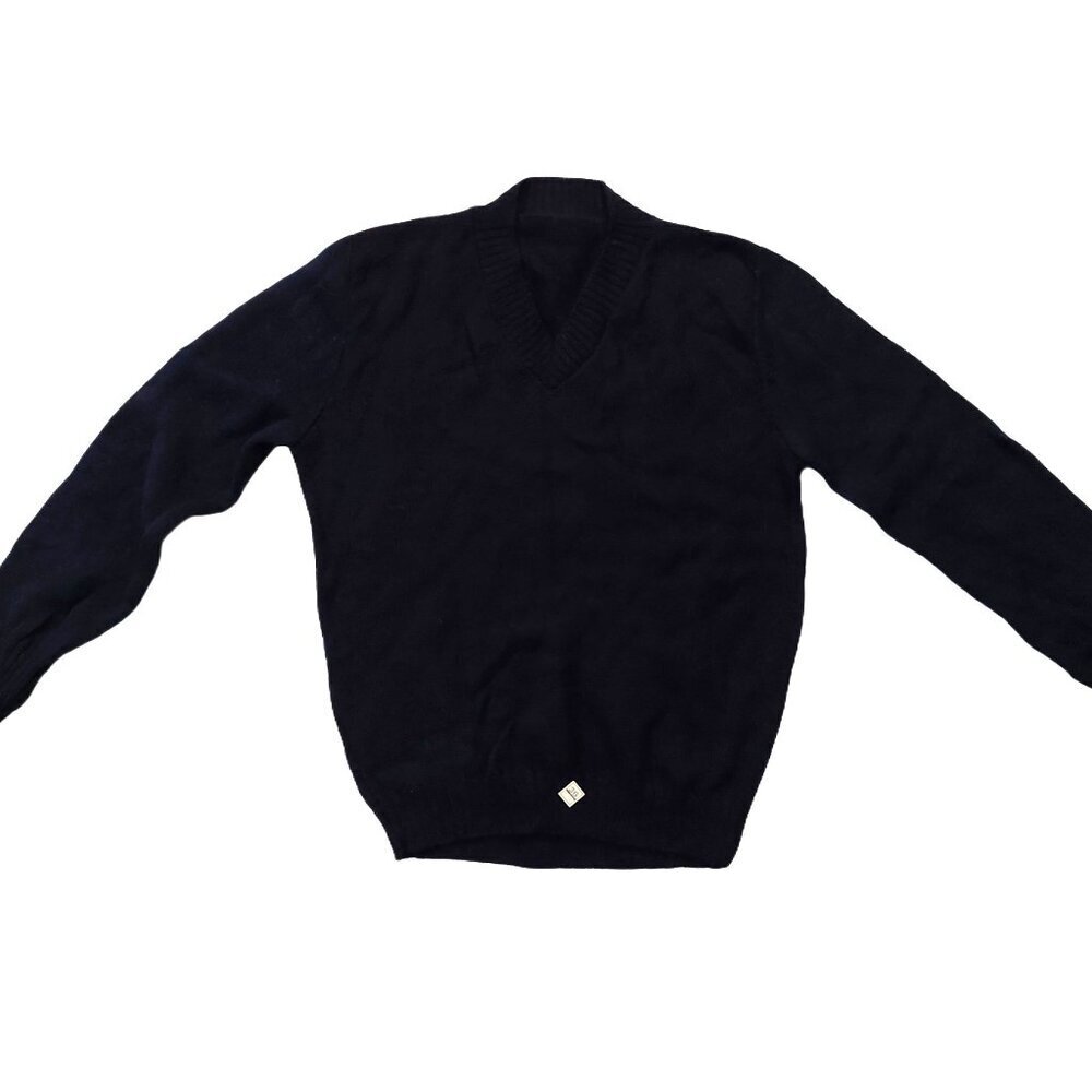 Retro Vintage 1940s-1960s Black V-neck Long Sleeve Knit Sweater Sz Small